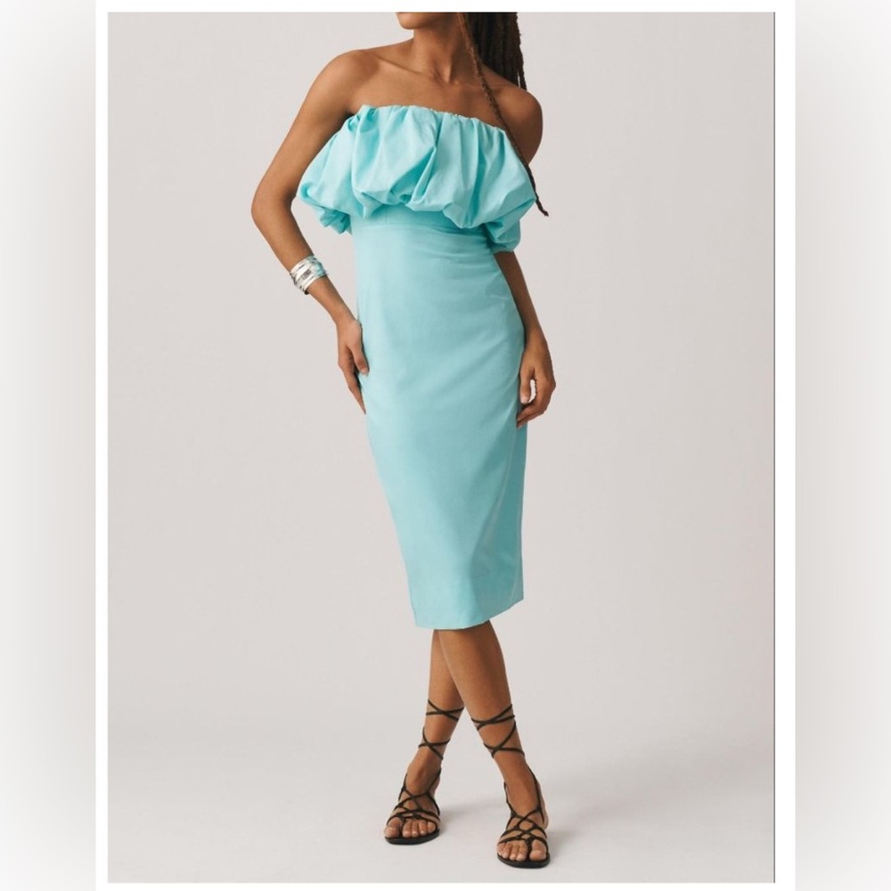 Anthropologie Let Me Be Slim Bubble Top Dress in Hawaiian Blue Size Medium